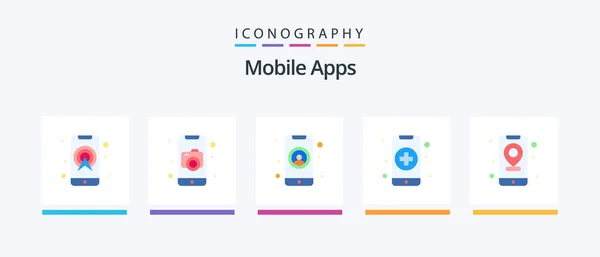 Mobile Apps Flat Icon Pack Including Medical App App Profile — Stock vektor