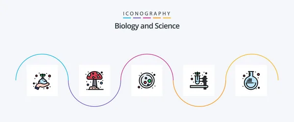 Biology Line Filled Flat Icon Pack Including Lab Flask Molecule — Stok Vektör