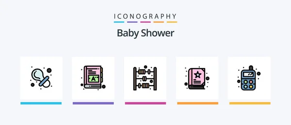 Baby Shower Line Filled Icon Pack Including Child Book Baby — Stok Vektör