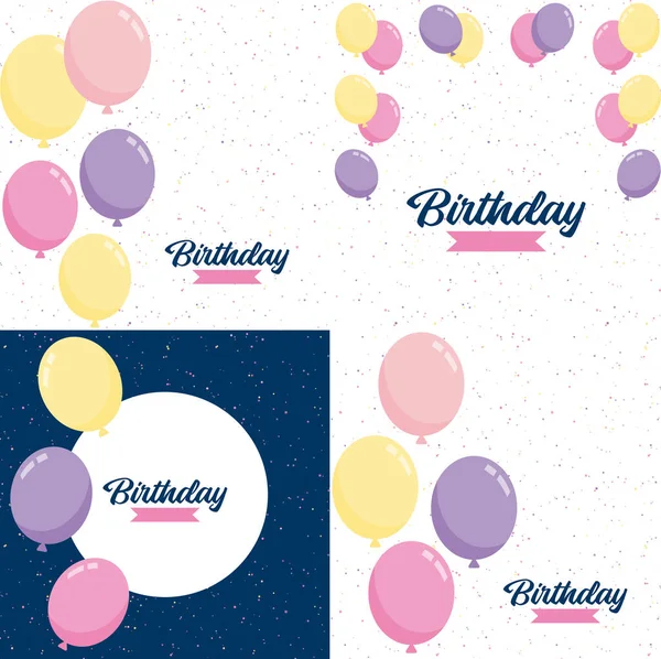 Happy Birthday Playful Bubbly Font Background Balloons Party Streamers — Stockvektor