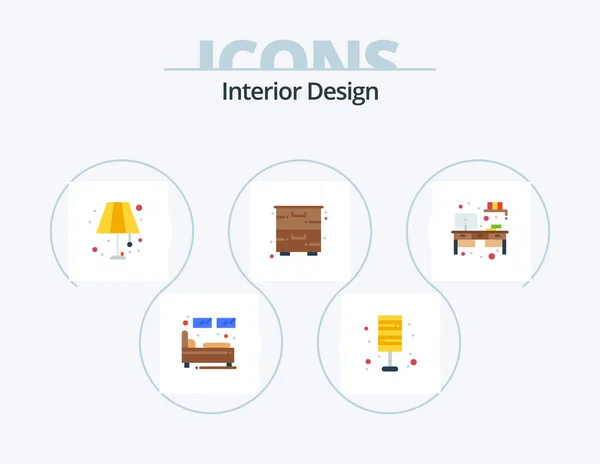 Interior Design Flat Icon Pack Icon Design Furniture Cupboard Lamp — Image vectorielle