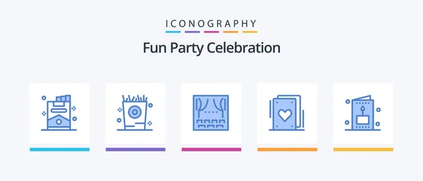 Party Blue Icon Pack Including Kid Card Celebration Party Cards — Stock Vector