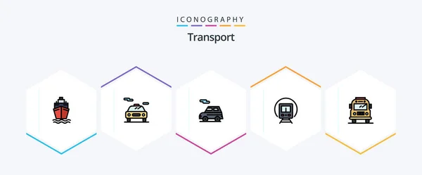 Transport Filledline Icon Pack Including School Transport Bus Tramway — Image vectorielle