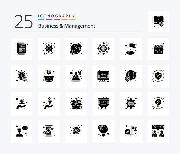 Business Management Solid Glyph Icon Pack Including Advertising Flag Pie — Image vectorielle