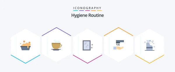 Hygiene Routine Flat Icon Pack Including Product Cleaning Mirror Spray — Stockvector