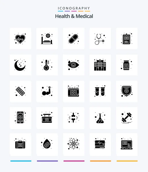 Creative Health Medical Glyph Solid Black Icon Pack Hospital Chart — Stockový vektor