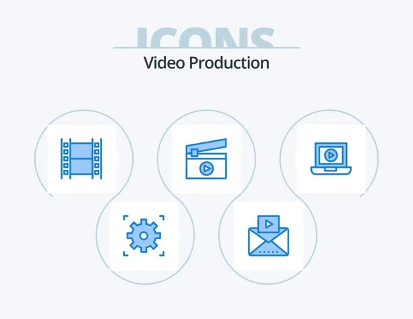 Video Production Blue Icon Pack Icon Design Computer Media Laptop — Stok Vektör