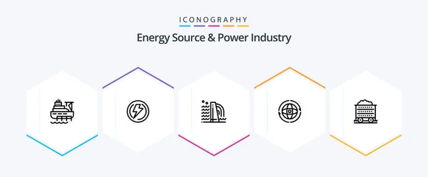 Energy Source Power Industry Line Icon Pack Including Connect Earth — Vetor de Stock