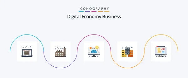 Digital Economy Business Flat Icon Pack Including Chart Online Online — Stok Vektör