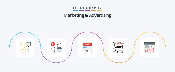 Marketing Advertising Flat Icon Pack Including Cart Basket Pay Paper — Archivo Imágenes Vectoriales