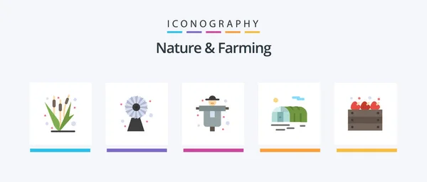 Nature Farming Flat Icon Pack Включаючи Яблука Теплиця Технології Садівництво — стоковий вектор