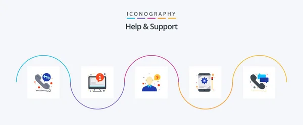 Помощь Поддержка Flat Icon Pack Включая Поддержку Помогите Деньги Планшет — стоковый вектор