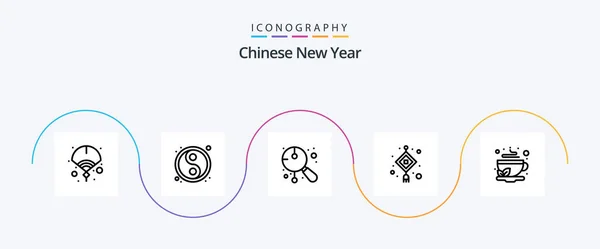 Chinese New Year Line Icon Pack Including Light Lamp Yin — Stock Vector