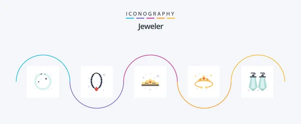 Jewellery Flat Icon Pack Including Jewel Crown Gems Luxury — 图库矢量图片