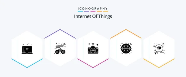 Internet Things Glyph Icon Pack Including Online Internet Things Cart — Stockvektor