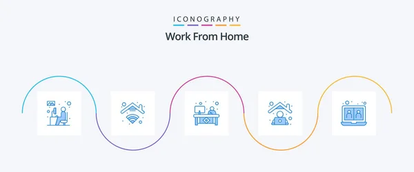 Work Home Blue Icon Pack Including Work Home Connection Employee — Stockvector