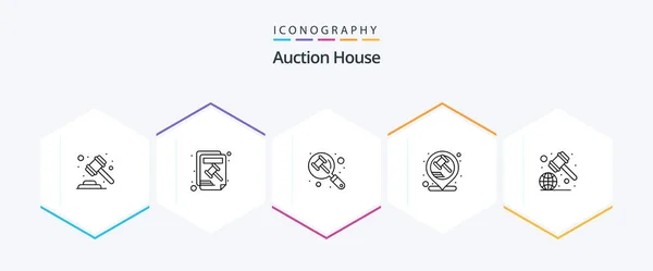 Auction Line Icon Pack Including Location Pin Justice Court Hammer — Stockvector