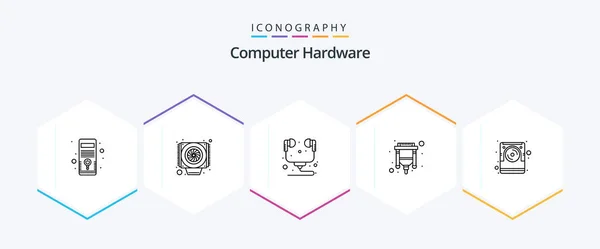 Computer Hardware Line Icon Pack Including Disk Computer Hardware Hdmi — Stock Vector
