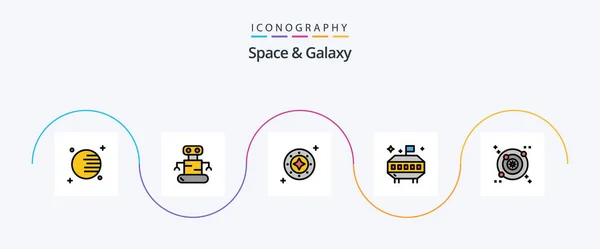 Space Galaxy Line Filled Flat Icon Pack Including Space Galaxy — Wektor stockowy