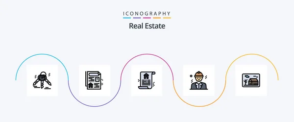 Real Estate Line Filled Flat Icon Pack Including Business Real — Vector de stock