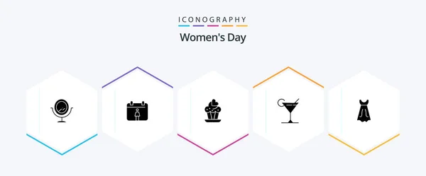 Womens Day Glyph Icon Pack Including Juice Day Womens Womens — 图库矢量图片