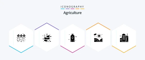 Agriculture Glyph Icon Pack Including Container Water Harvesting Lake Agriculture — Stockvektor
