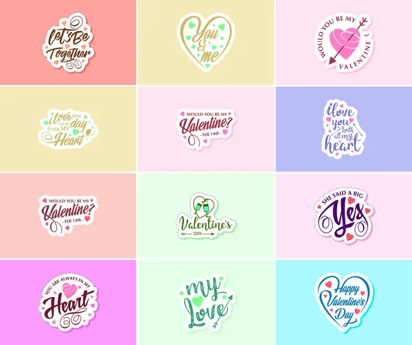 Celebrate Love Stunning Valentine Day Graphics Typography Stickers — Stok Vektör
