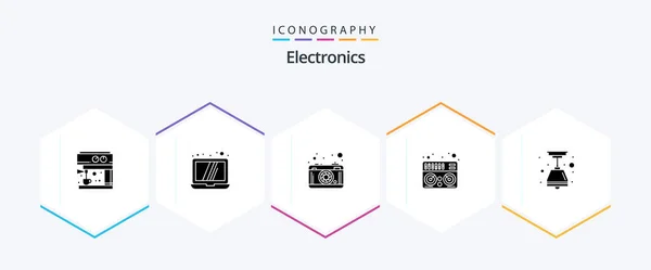 Electronics Glyph Icon Pack Including Light Bulb Lense Light Music — Stok Vektör
