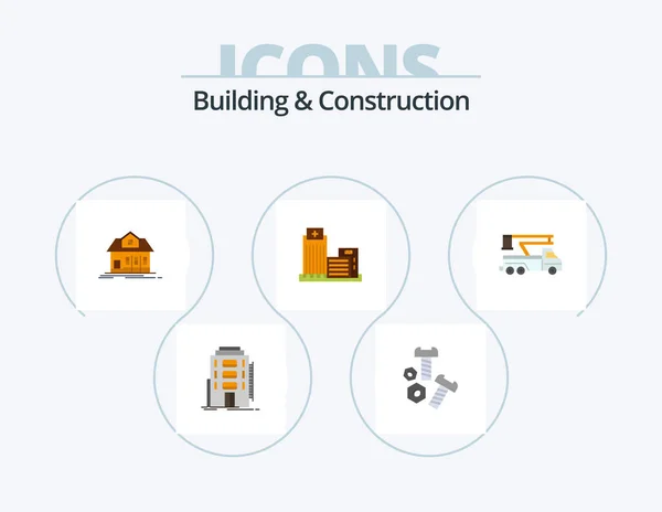 Building Construction Flat Icon Pack Icon Design Office Real Tools — Διανυσματικό Αρχείο