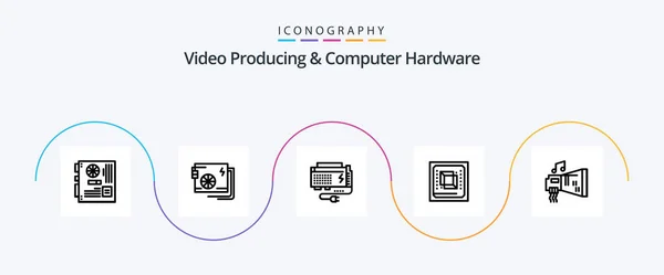 Video Producing Computer Hardware Line Icon Pack Including Cpu Chip — Image vectorielle