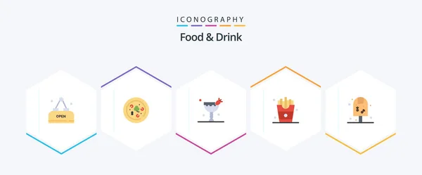 Food Drink Flat Icon Pack Including French Fries Eat Drink — Διανυσματικό Αρχείο