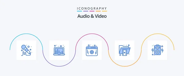Audio Video Blue Icon Pack Including Speaker Audio Web Video — Wektor stockowy