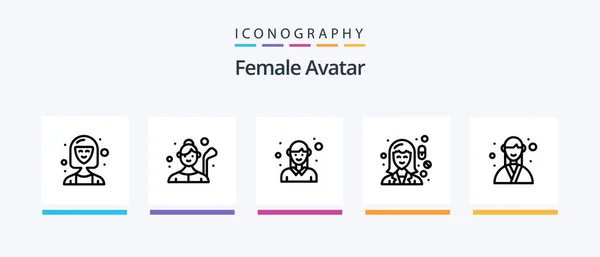 Female Avatar Line Icon Pack Including Medicine Chemist Female Student — Vetor de Stock