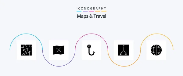 Maps Travel Glyph Icon Pack Including Hook Map — Wektor stockowy