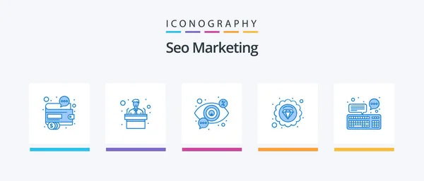Seo Marketing Blue Icon Pack Including Chat Quality Training Premium — Stock vektor
