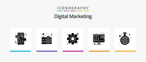 Digital Marketing Glyph Icon Pack Including Research Video Hierarchy Online — Vetor de Stock