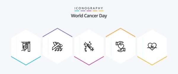 World Cancer Day Line Icon Pack Including Treatment Syringe Health — Vettoriale Stock
