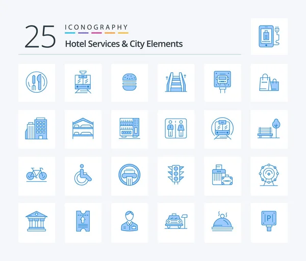 Hotel Services City Elements Blue Color Icon Pack Inclusiv Stop — Vector de stoc