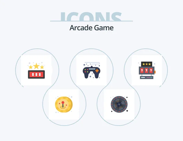 Arcade Flat Icon Pack Icon Design Star Fun Slot Machine — Vetor de Stock