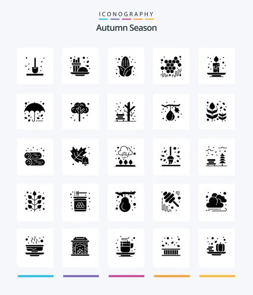 Creative Autumn Glyph Solid Black Icon Pack Candle Viscous Seasoning — Vector de stock