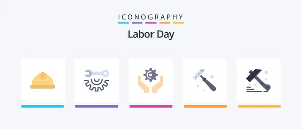 Labor Day Flat Icon Pack Including Tool Construction Hands Tool — Wektor stockowy