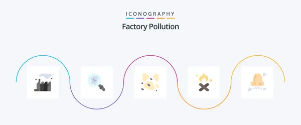 Factory Pollution Flat Icon Pack Including Health Air Environment Smoke — 图库矢量图片