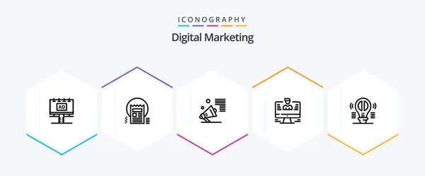 Digital Marketing Line Icon Pack Including Data User News Promote — Vetor de Stock