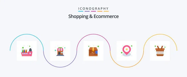 Shopping Ecommerce Flat Icon Pack Including Basket Star Shop Location — Stok Vektör