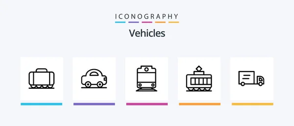 Vehicles Line Icon Pack Including Jetpack Ship Jet Tramway Creative — Stockový vektor
