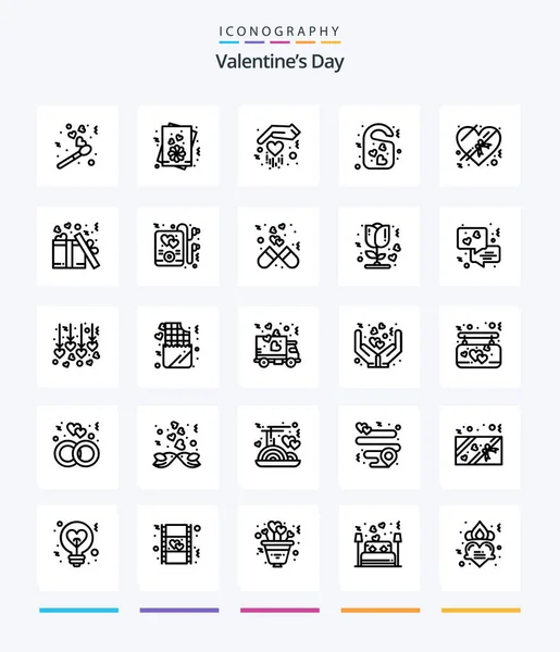 Creative Valentines Day Outline Icon Pack Romance Chocolate Hand Door — Stok Vektör