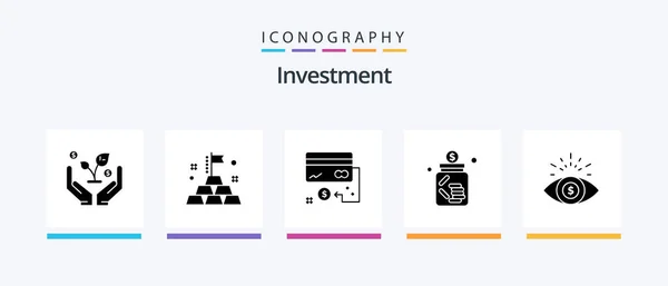 Investment Glyph Icon Pack Including Investment Saving Credit Jar Business — Stock vektor