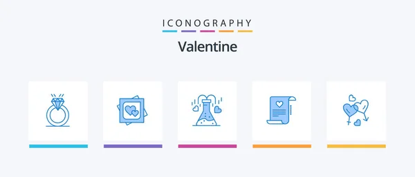 Valentine Blue Icon Pack Including Love Letter Paper Marriage Card — Stock vektor
