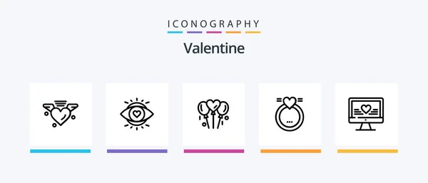 Valentine Line Icon Pack Including Love Wedding Fly Heart Computer — Vettoriale Stock