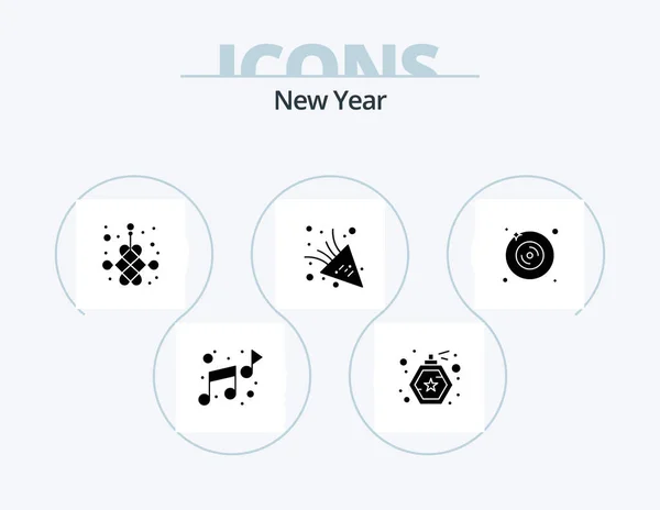 New Year Glyph Icon Pack Icon Design Multimedia New Dvd — Stockový vektor